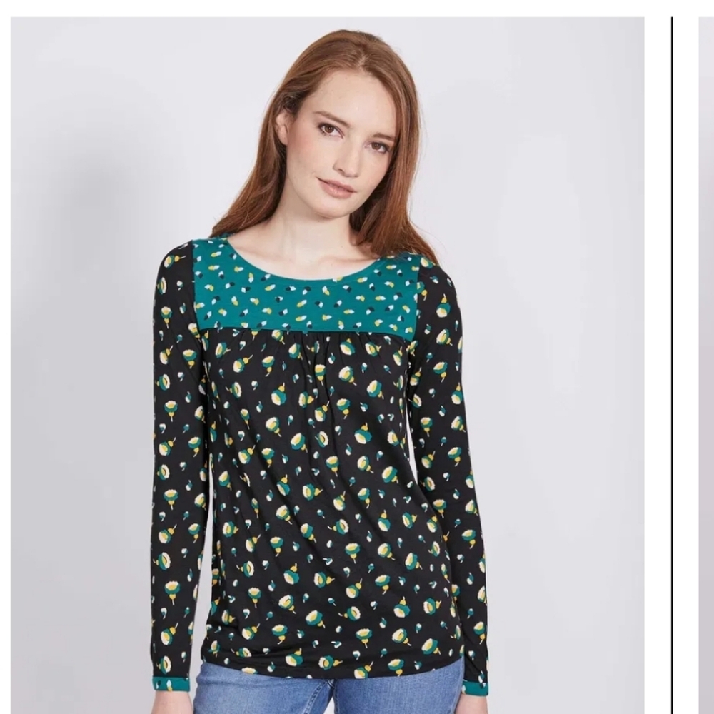 Boden Chepstow Top Black Blue Size 8